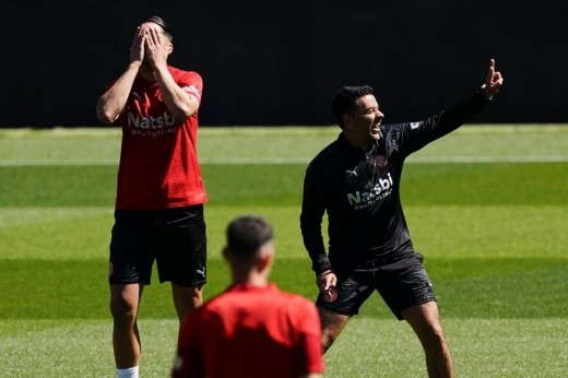 Entrenamiento del Girona: Miguel Gutiérrez, Yan Couto y Stuani