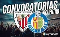 Jugadores convocados para el partido Athletic y Getafe. Jornada 10.