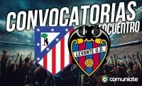 Jugadores convocados para el partido Atlético y Levante. Jornada 12.