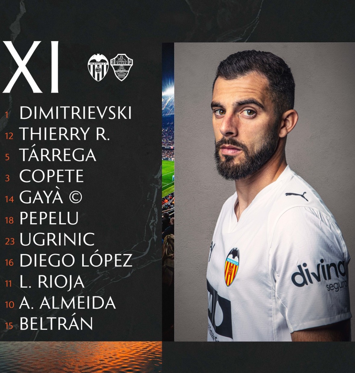 Alineaciones confirmadas del Valencia - Elche ¡Dituro titular!