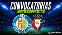 Jugadores convocados para el partido Getafe y Osasuna. Jornada 38.