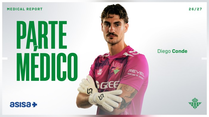 El Betis confirma la lesión de Diego Conde en el hombro izquierdo