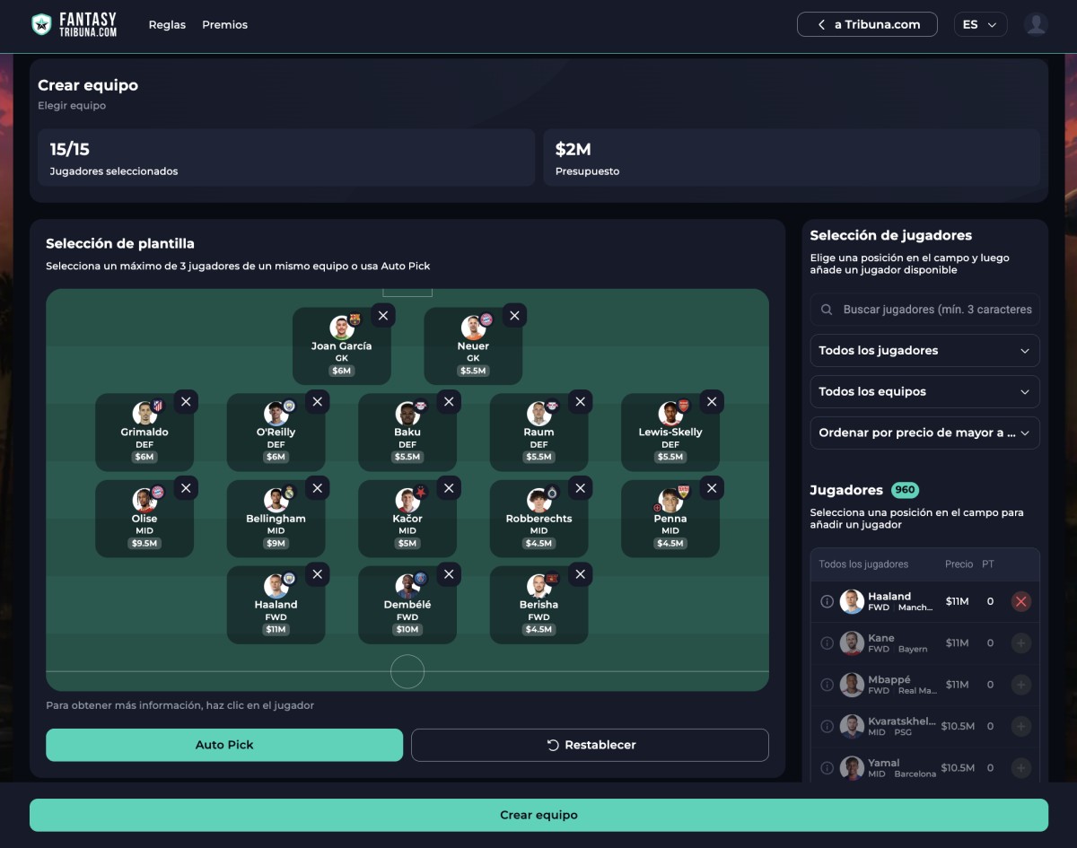 Tres fichajes por jornada: Tribuna.com lanza el Fantasy de la Champions League