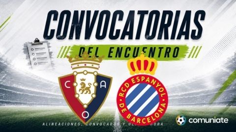 Jugadores convocados para el partido Osasuna y Espanyol. Jornada 5.